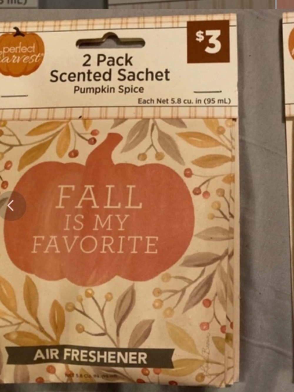 Perfect Harvest Pumpkin Spice Scented Sachets 4 Total Fall Air Fresheners